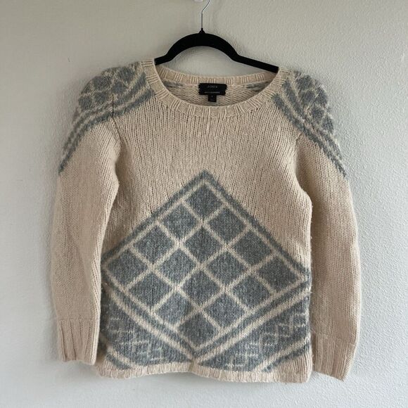 J Crew With Cashmere Fair Isle Pullover Sweater Women’s Small Chunky Cream Gray - Picture 1 of 7
